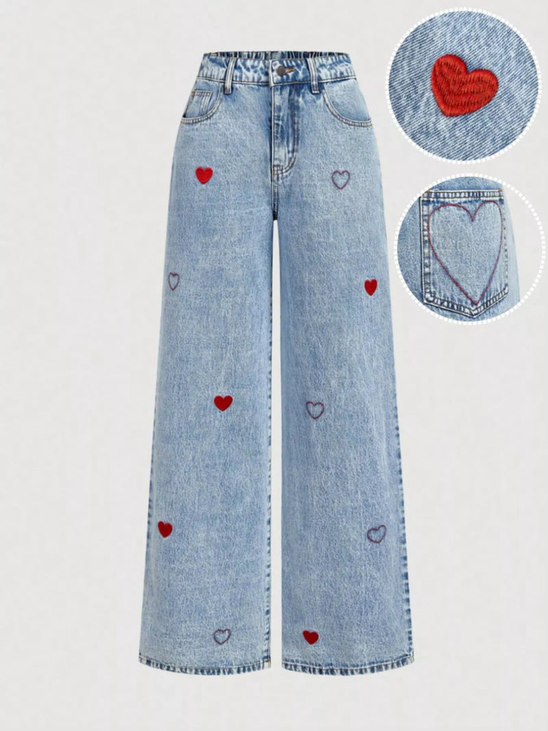 Vida jeans med hjärtmotiv och knappstängning