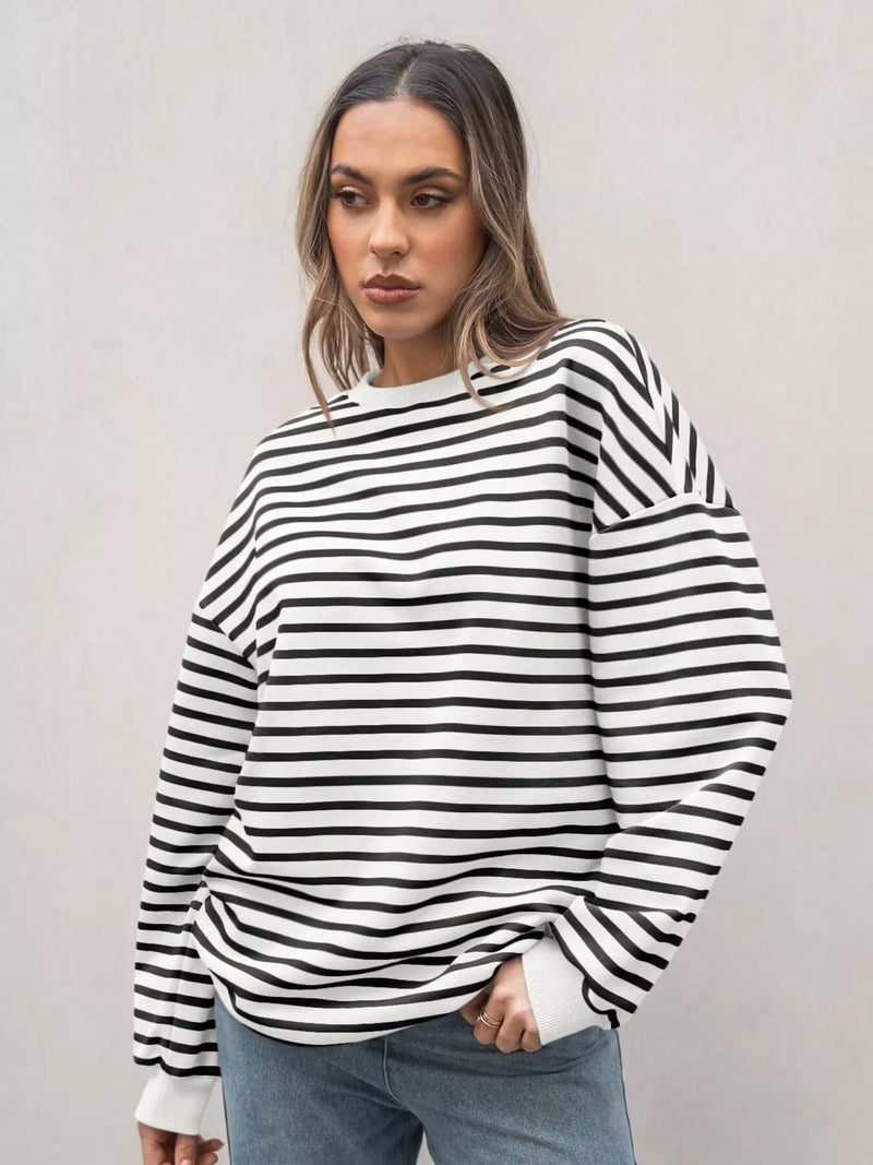 Randig oversize sweatshirt med rund halsringning i viskos