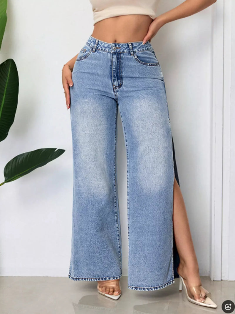 Vida jeans med hög midja och slits