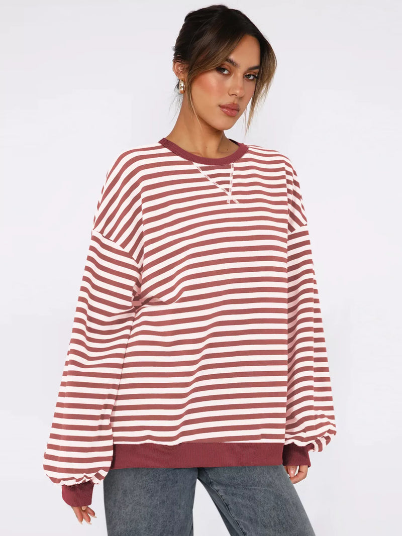 Randig ribbad sweatshirt med rund halsringning