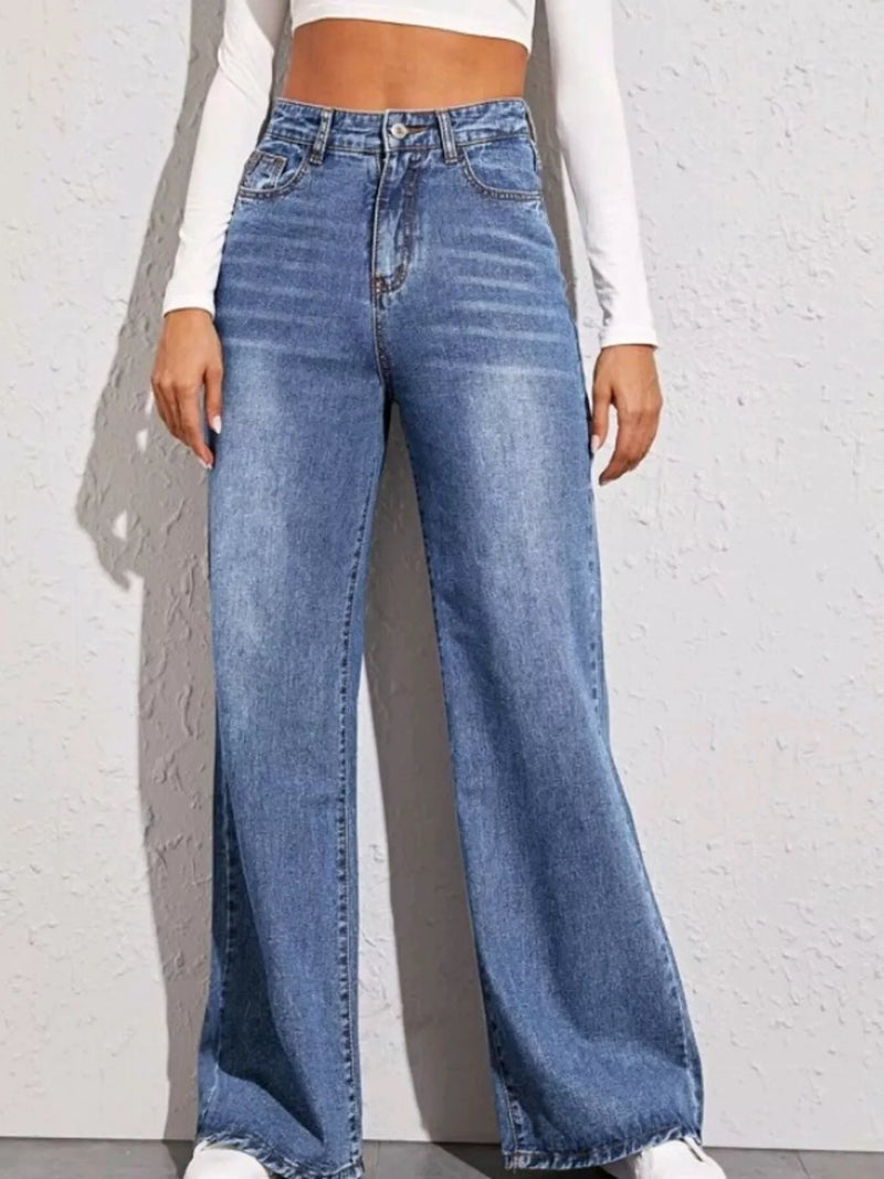 Mellanblå jeans med hög midja
