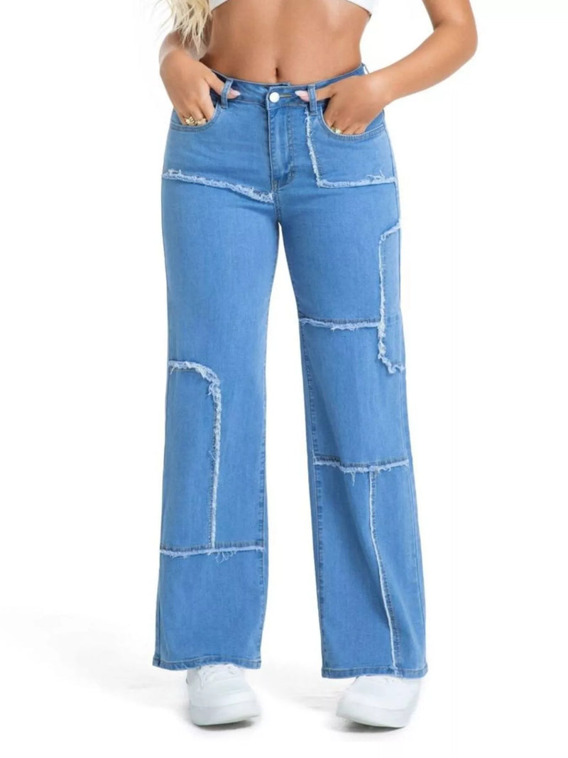 Raka jeans med fransad kant
