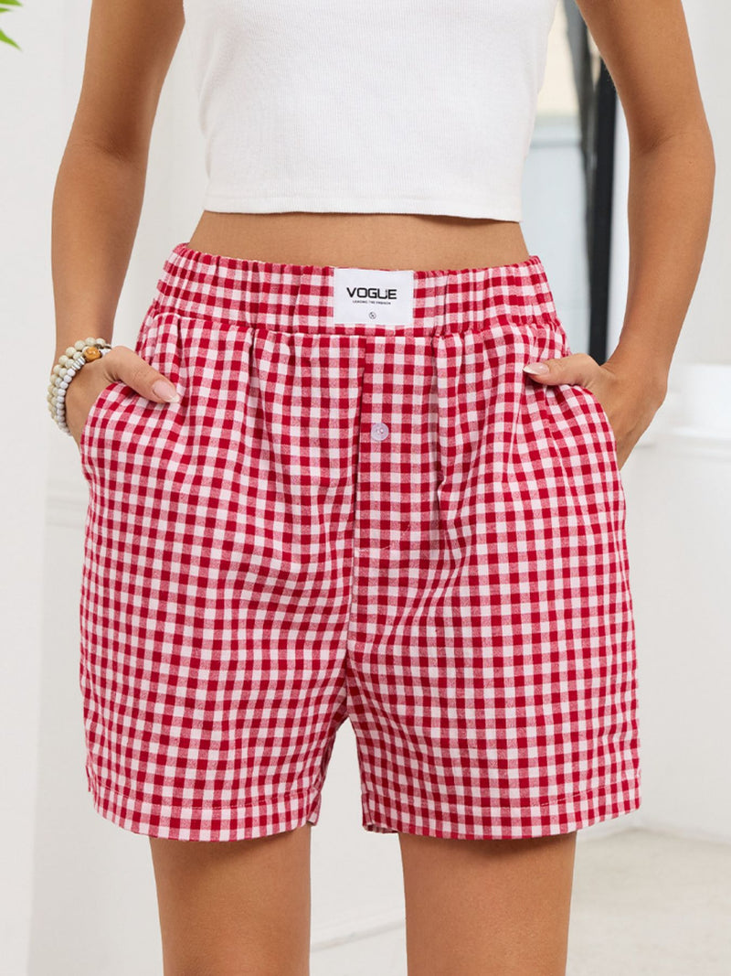 Rutiga shorts med resårmidja