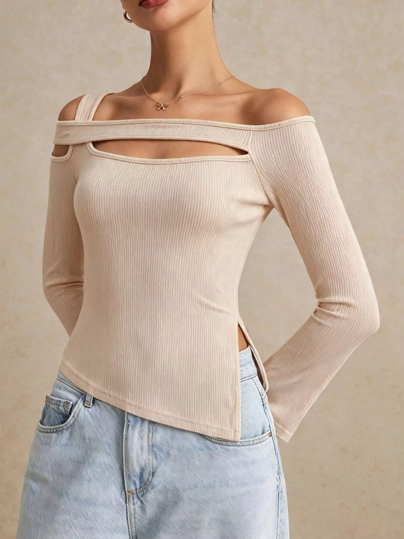 Ribbad asymmetrisk t-shirt