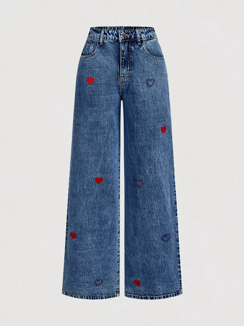 Vida broderade jeans med hjärtmotiv