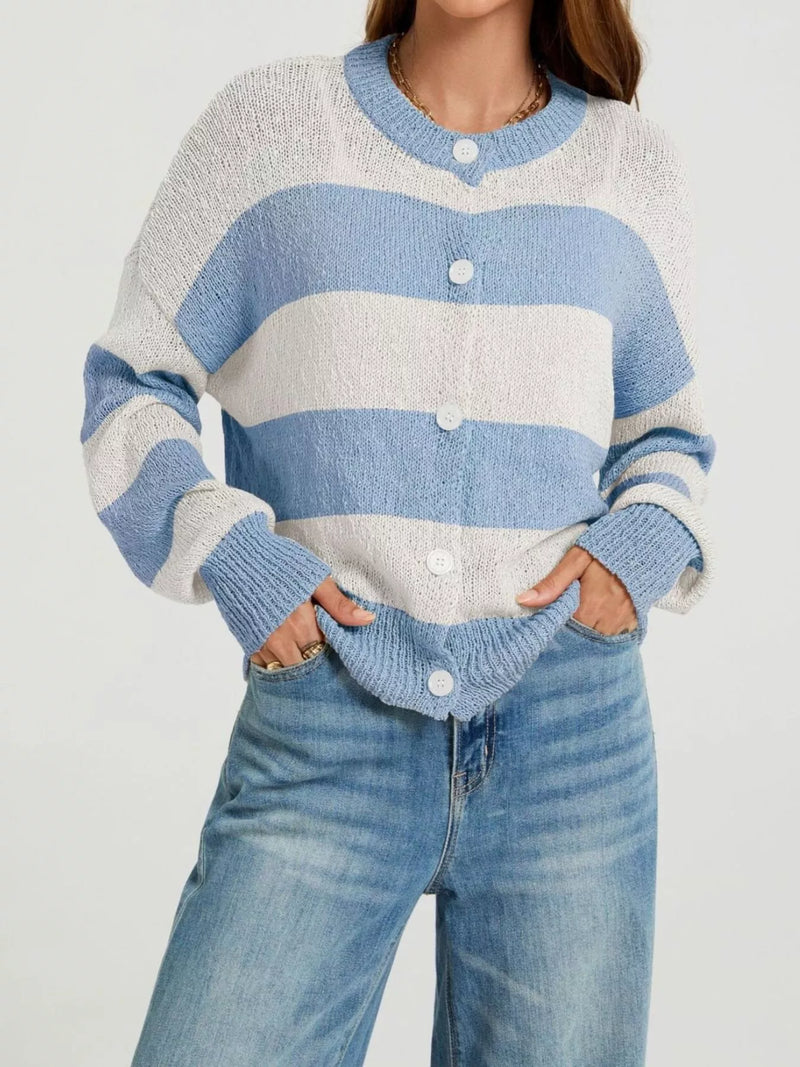 Randig ribbad cardigan med knappstängning i polyester