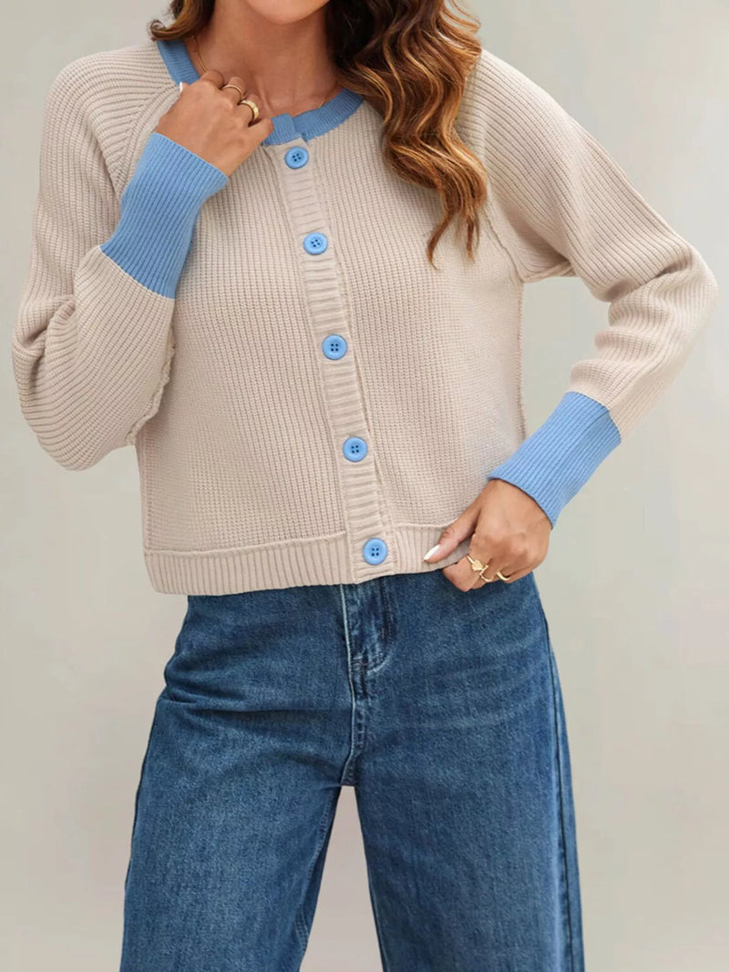 Ribbad cardigan med färgblock