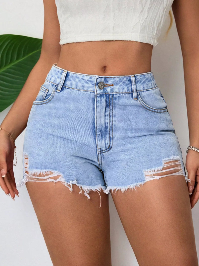 Shorts i denim med rå kant