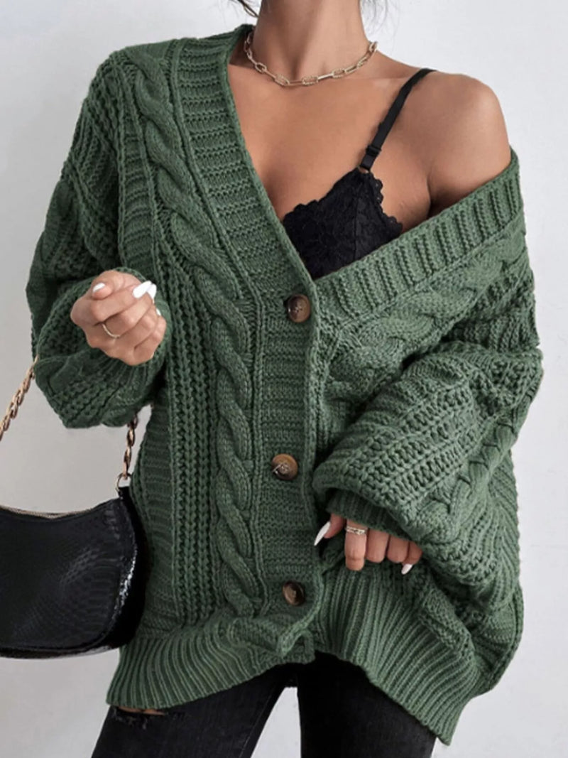 Kabelstickad oversize cardigan