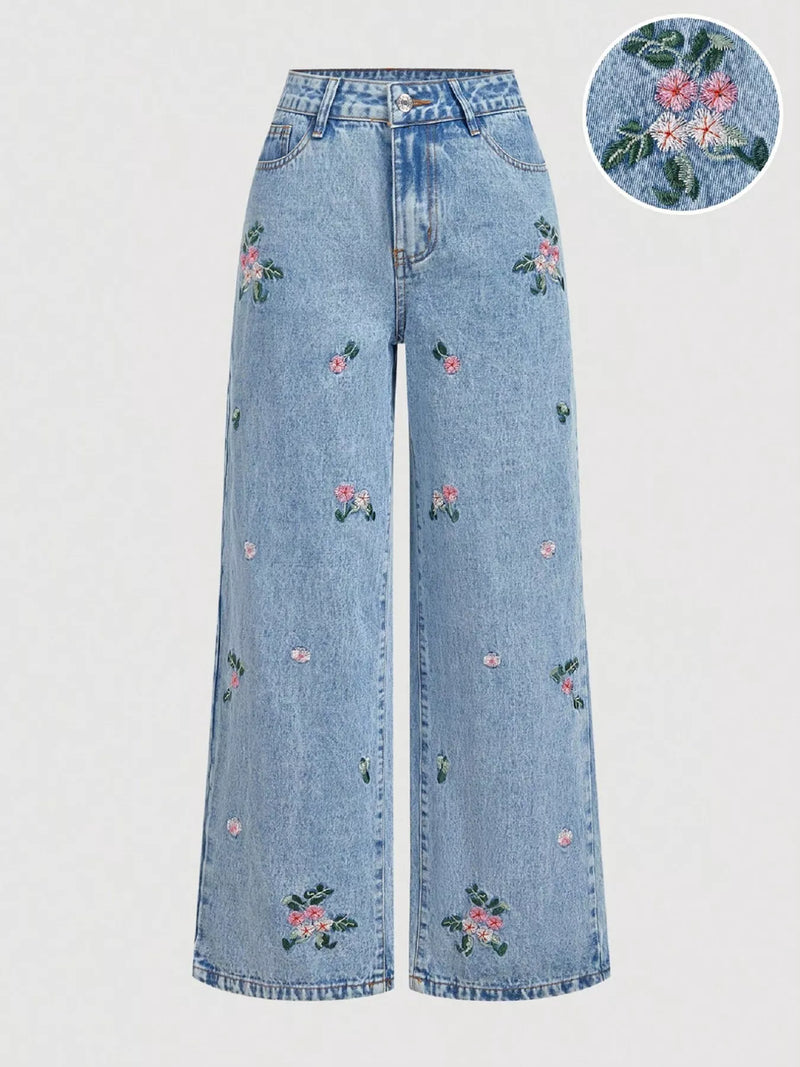 Vida broderade jeans med fickor