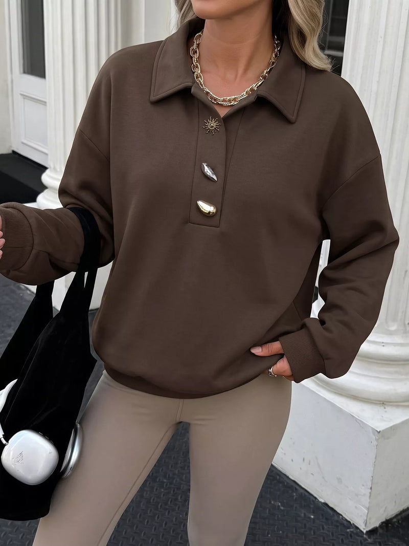 Sweatshirt med tryckknappar och polokrage