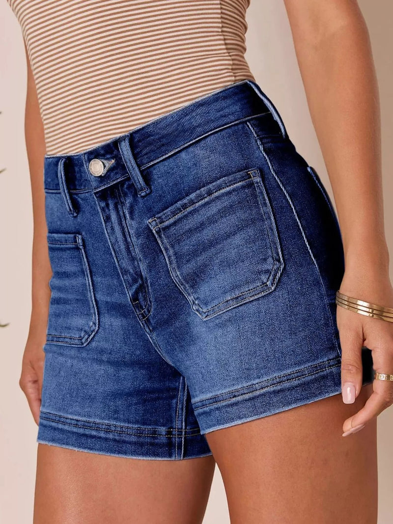 Shorts i denim med hög midja och fickor
