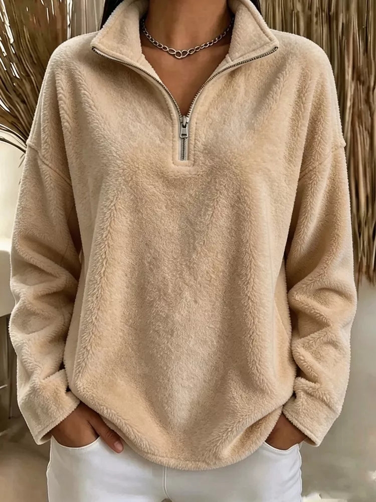 Sweatshirt i fleece med kort dragkedja