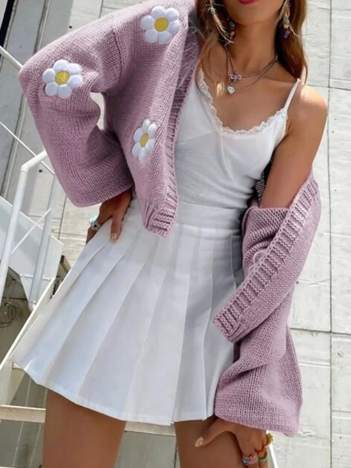 Blommig cardigan med öppen modell – bild 5