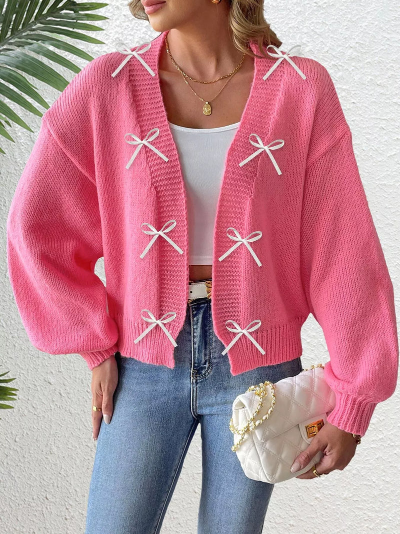 Cardigan med öppen modell och rosett