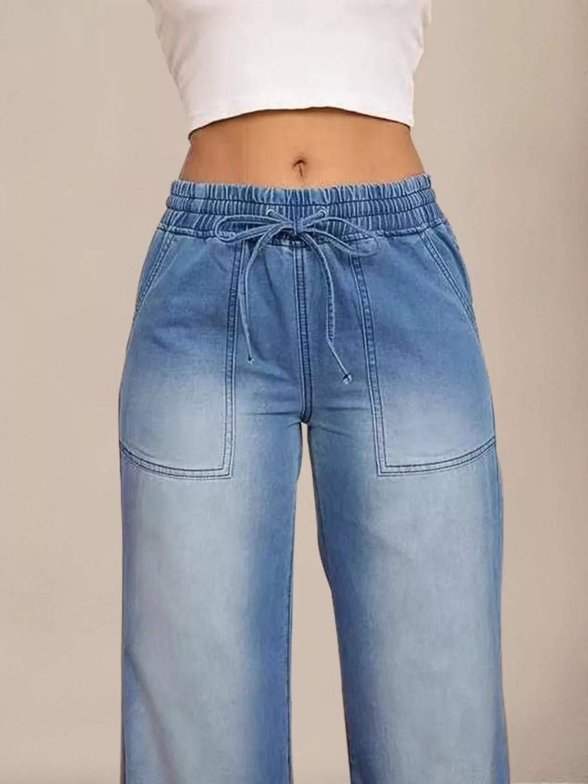 Vida jeans med dragsko och fickor – bild 6