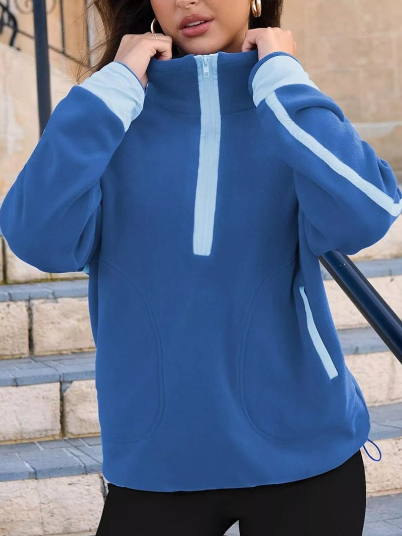 Sweatshirt med sänkt axel och halv dragkedja