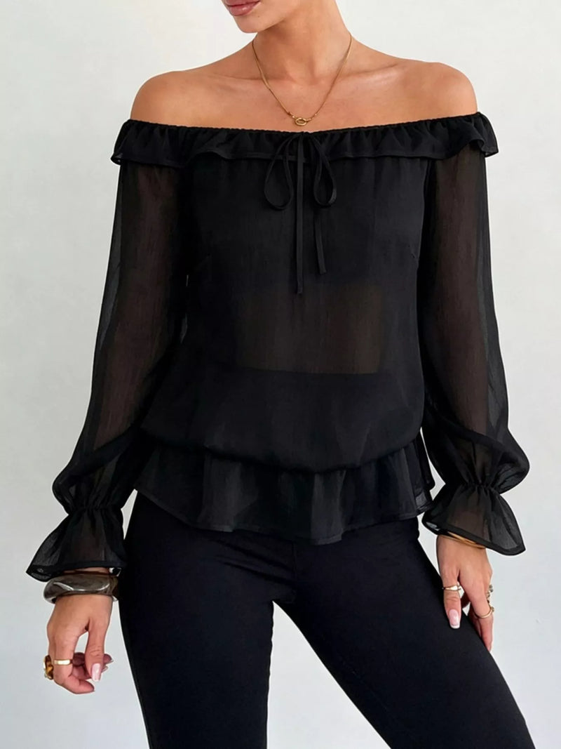 Blus i chiffong med peplum