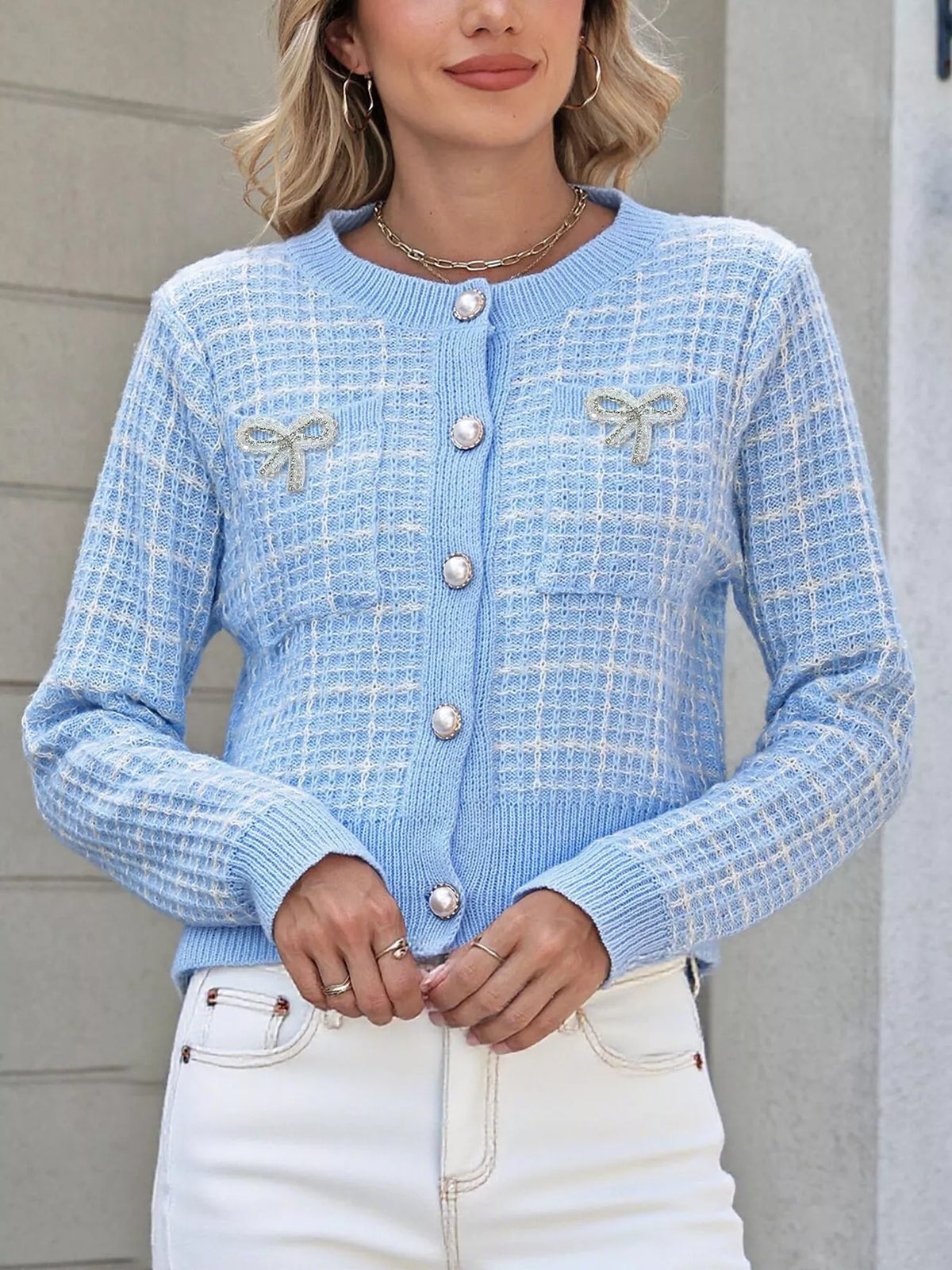 Cardigan i tweed med knappstängning – bild 8