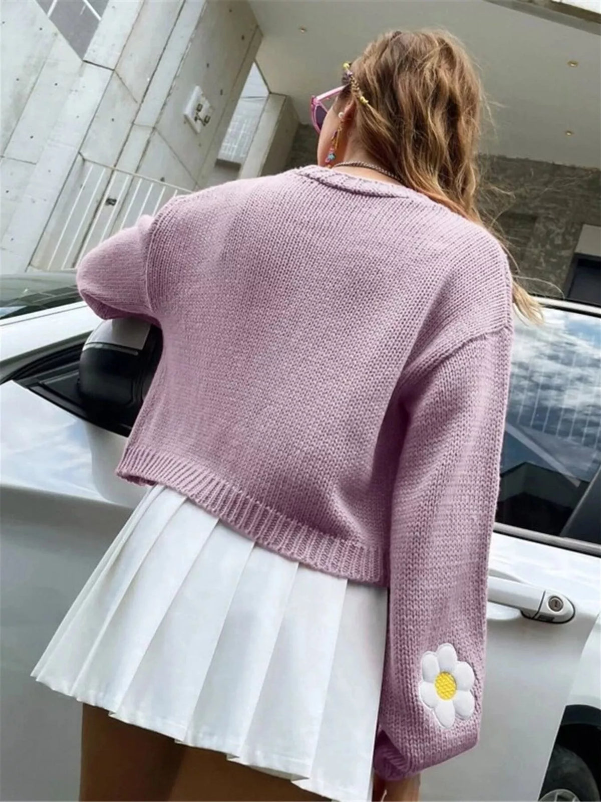 Blommig cardigan med öppen modell – bild 7