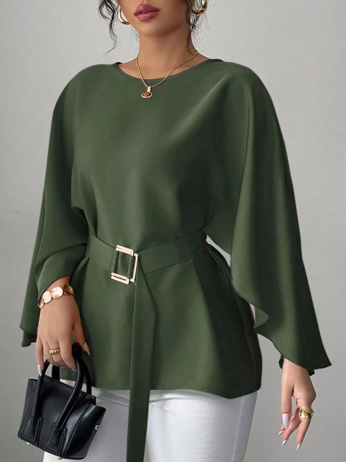 Blus med rund halsringning och fladdermusärm – bild 16