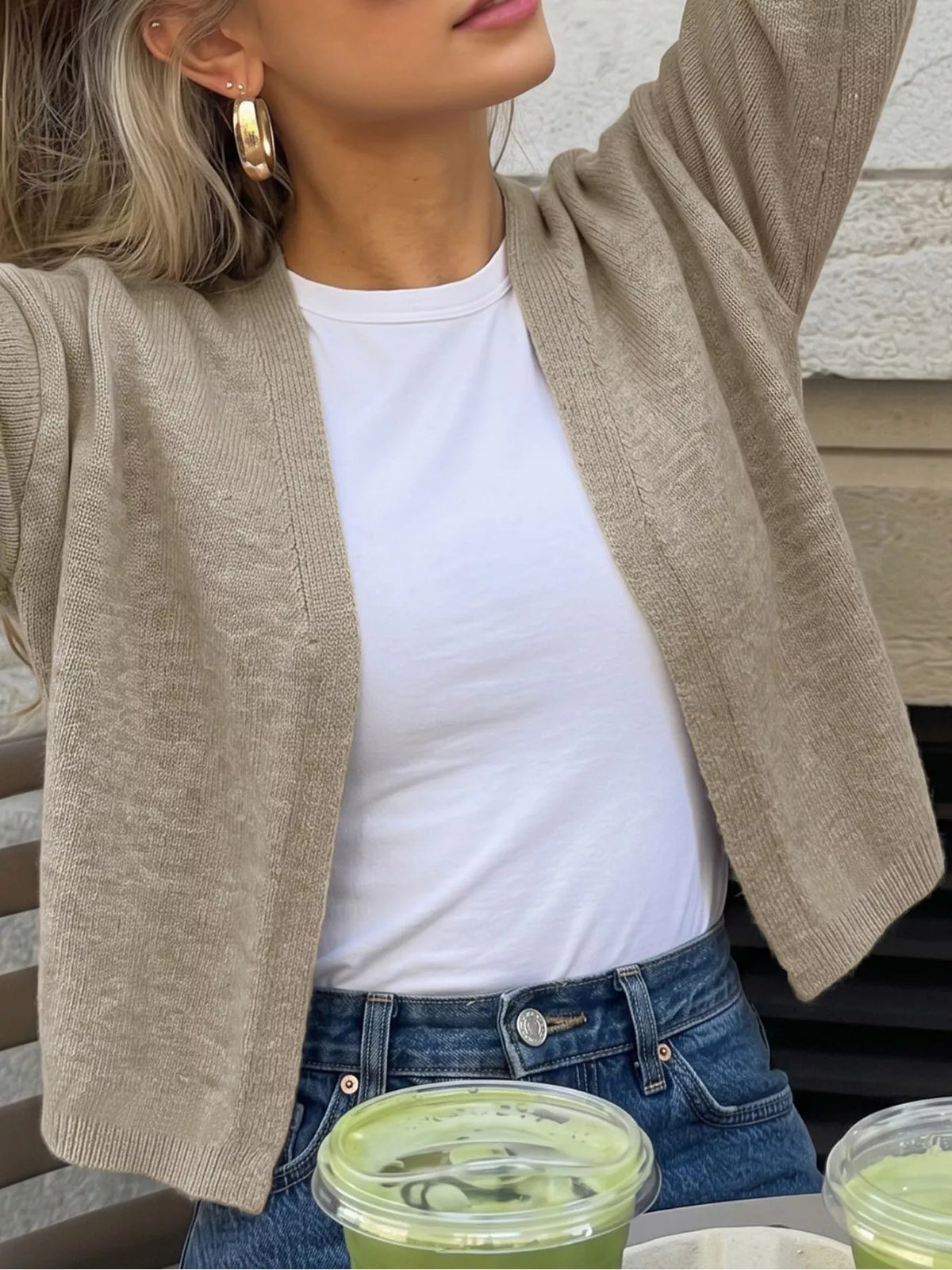 Stickad cardigan med öppen modell – bild 2