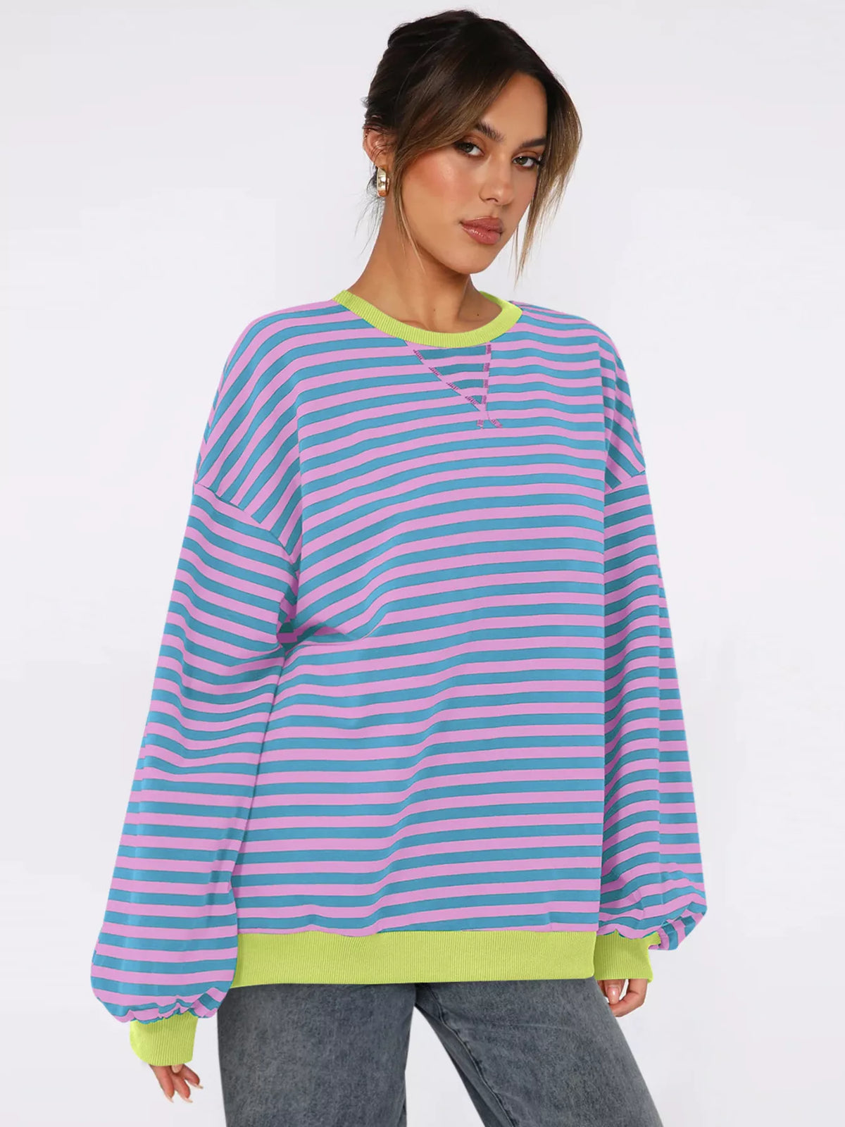 Randig ribbad sweatshirt med rund halsringning – bild 11