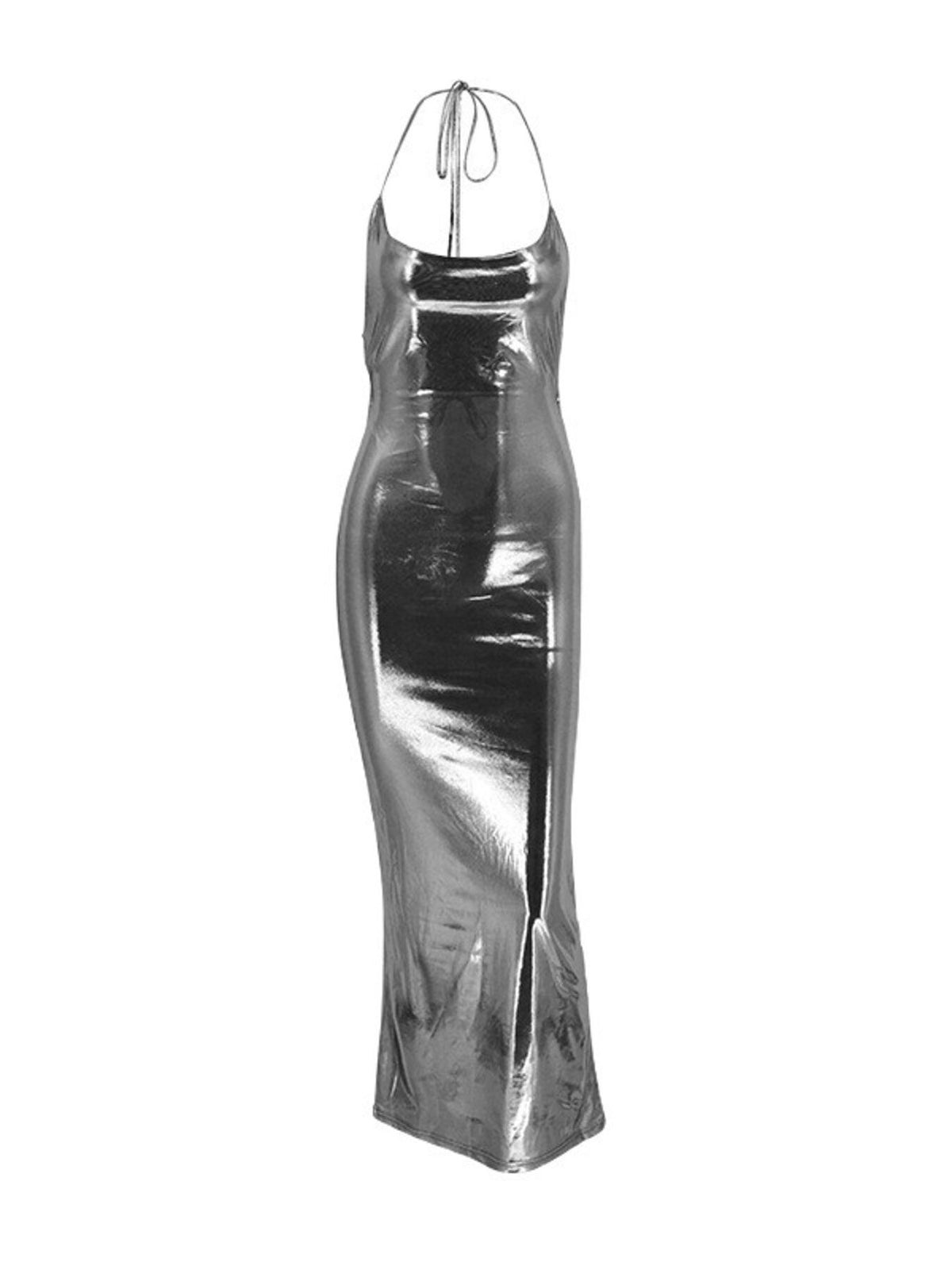 Rynkad maxiklänning i metallic – bild 19