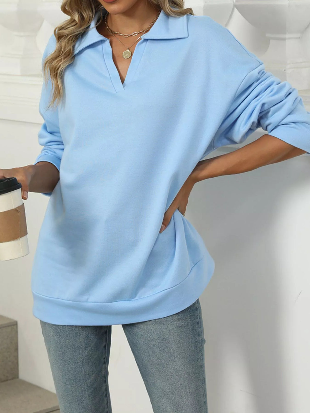 Oversize sweatshirt med johnny-krage – bild 9