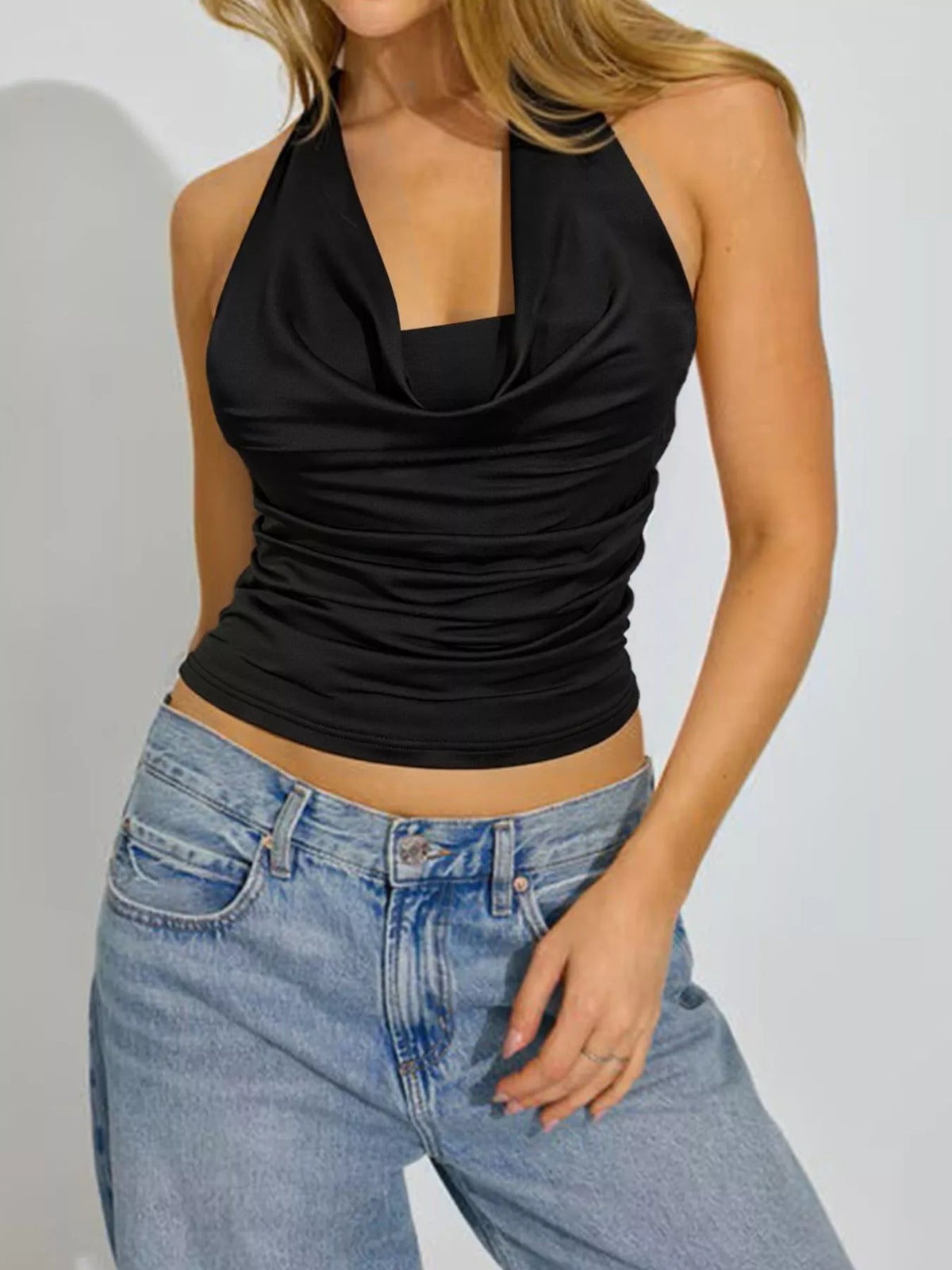 Rynkat linne med halterneck – bild 8