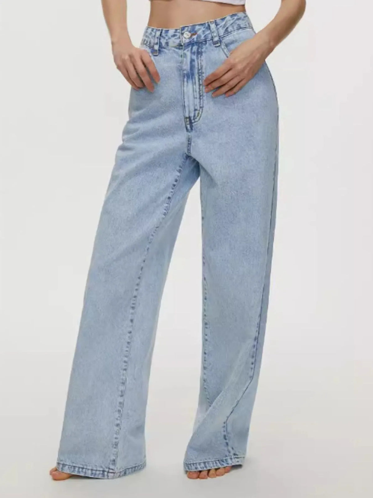 Blekt tvättade jeans med hög midja – bild 3