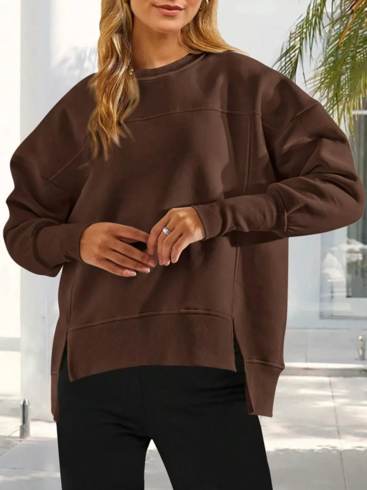Oversize sweatshirt med rund halsringning – bild 4