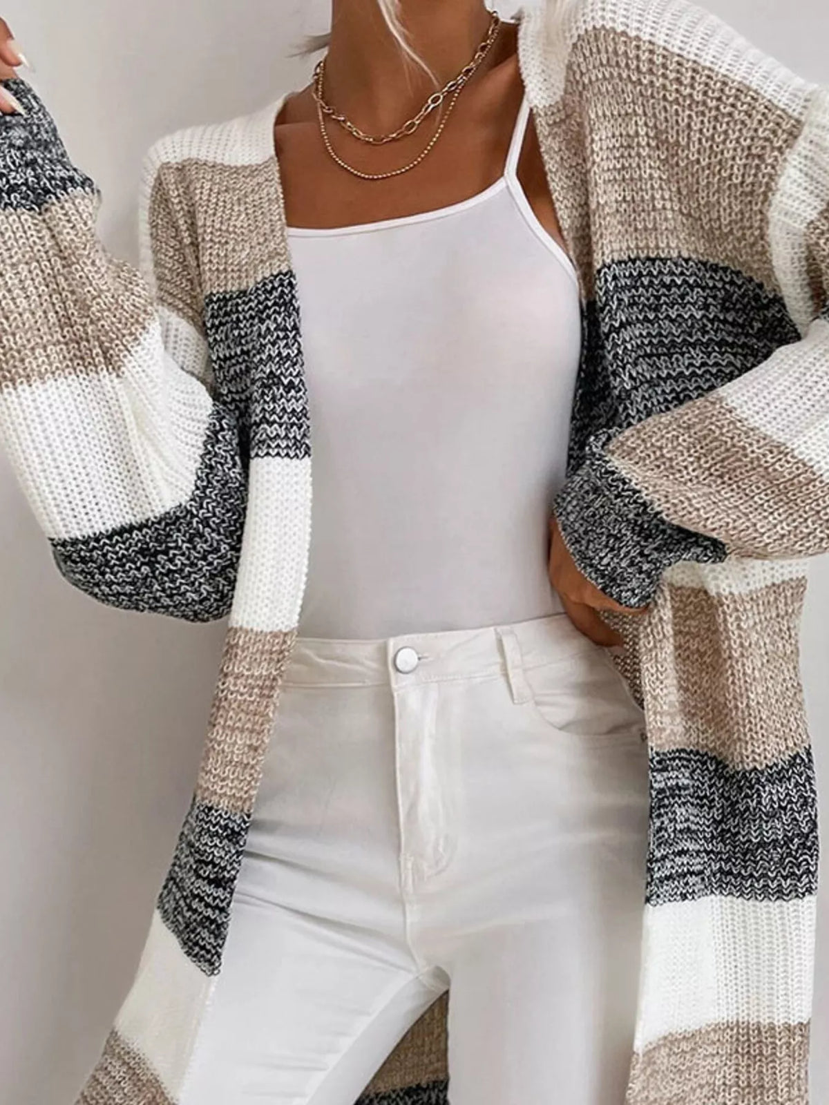Randig cardigan med färgblock – bild 5