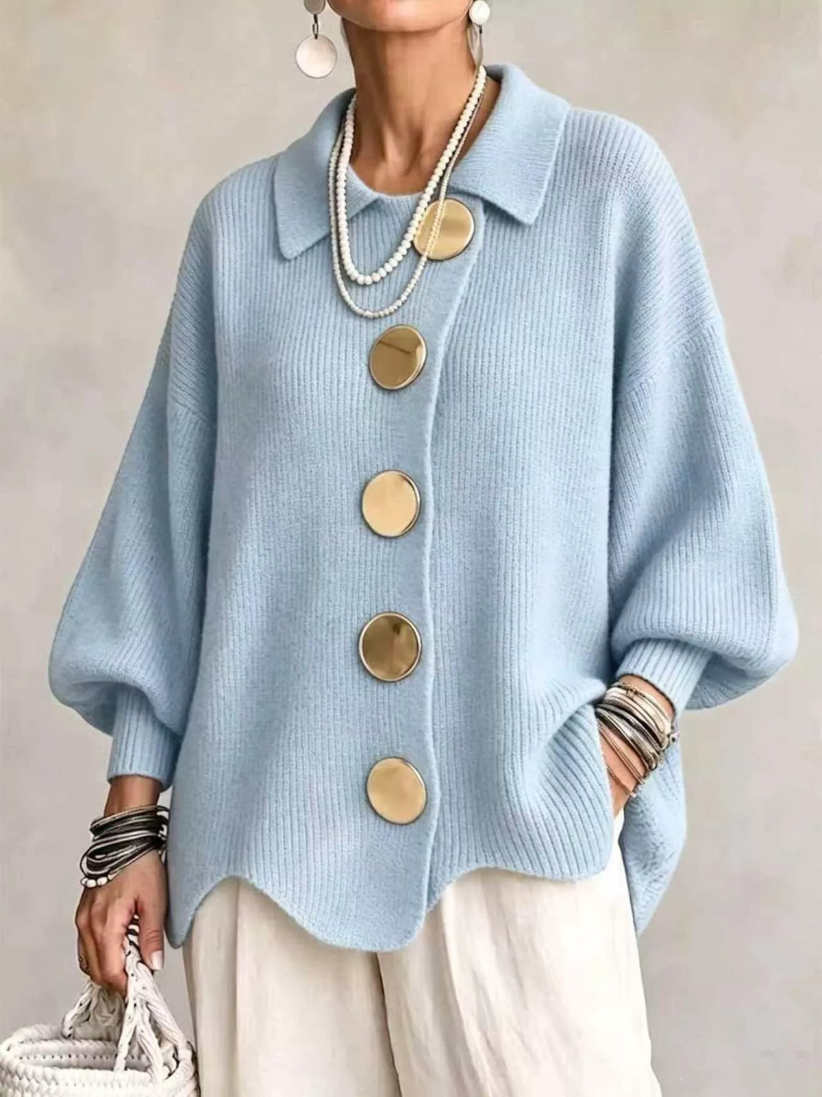 Cardigan med ballongärm och knappstängning – bild 4