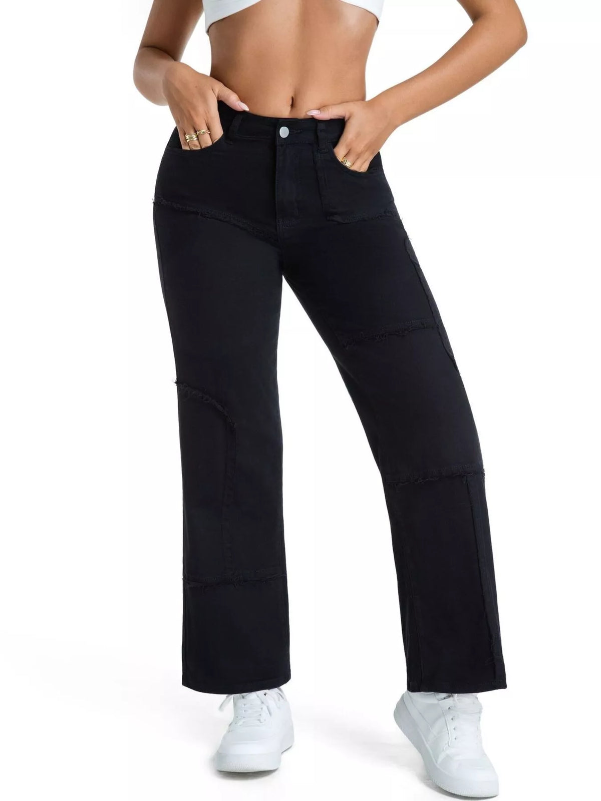 Raka jeans med fransad kant – bild 8