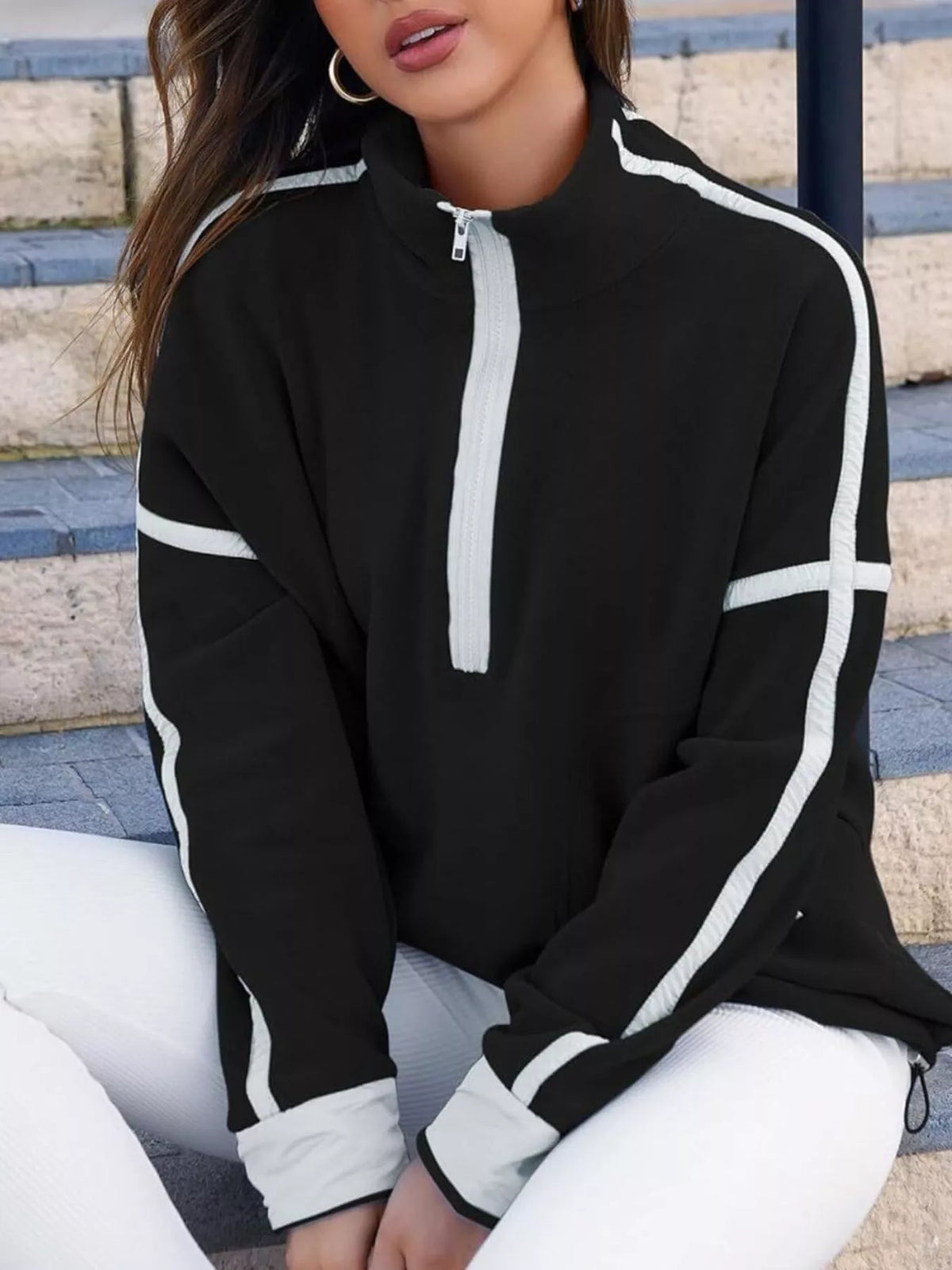 Sweatshirt med sänkt axel och halv dragkedja – bild 7