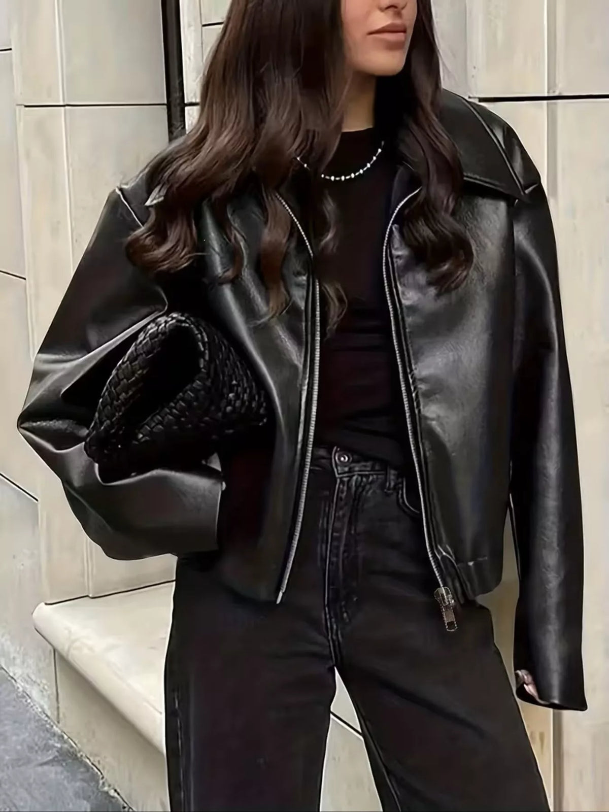Oversize jacka i skinnimitation