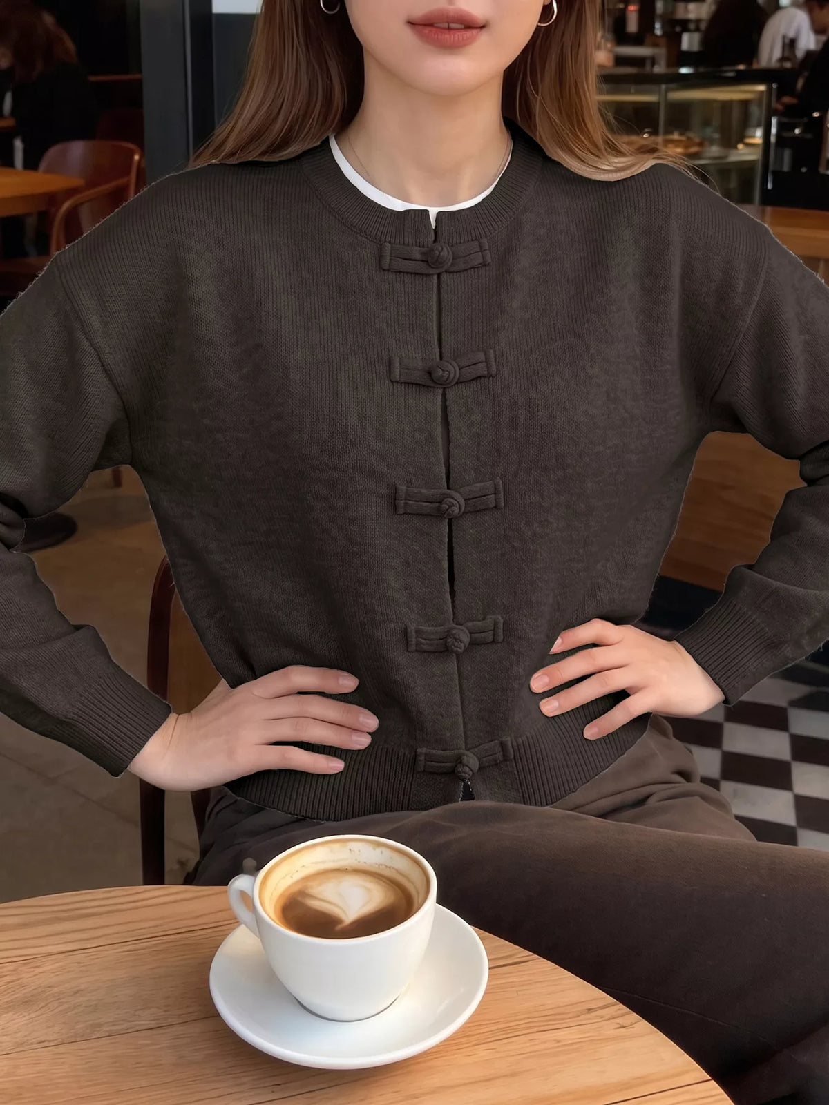 Kinesiskt inspirerad cardigan med knappstängning – bild 6
