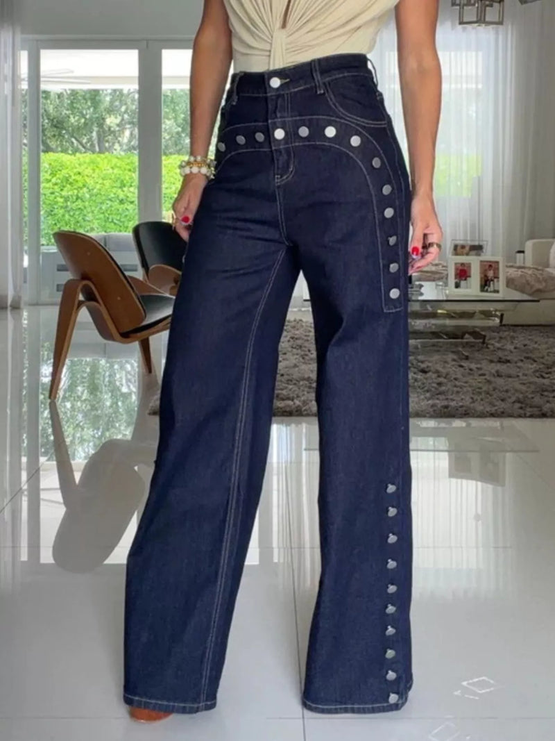 Vida jeans med hög midja, knappstängning och sömdetalj