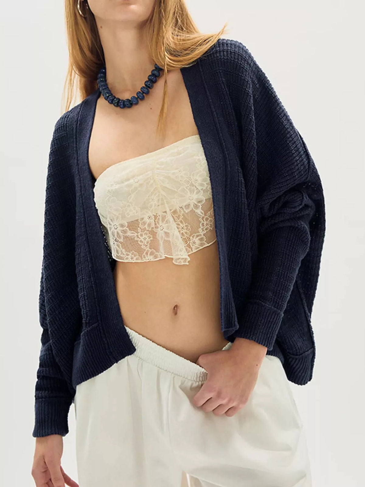 Våffelstickad cardigan – bild 5