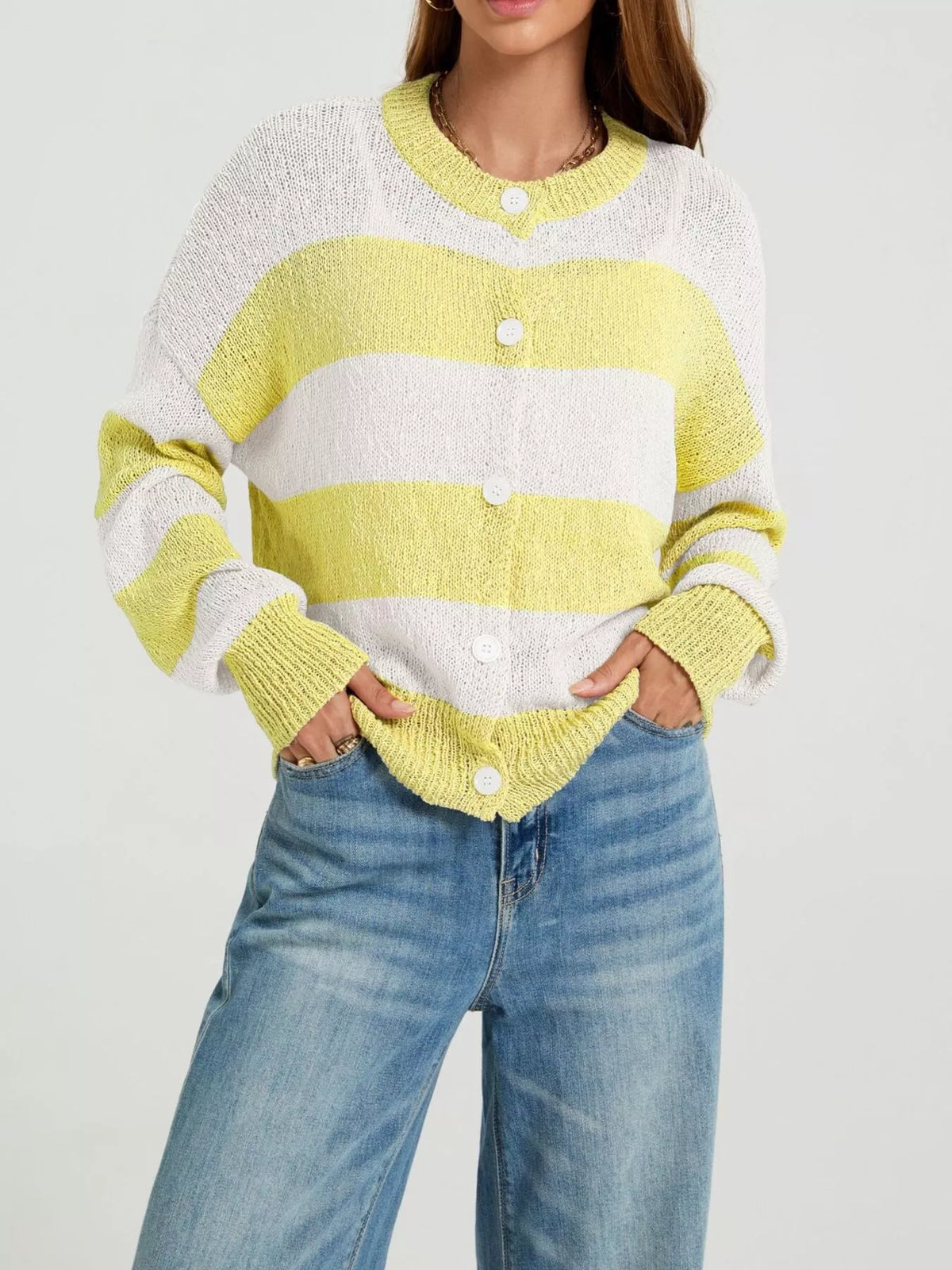 Randig ribbad cardigan med knappstängning i polyester – bild 8