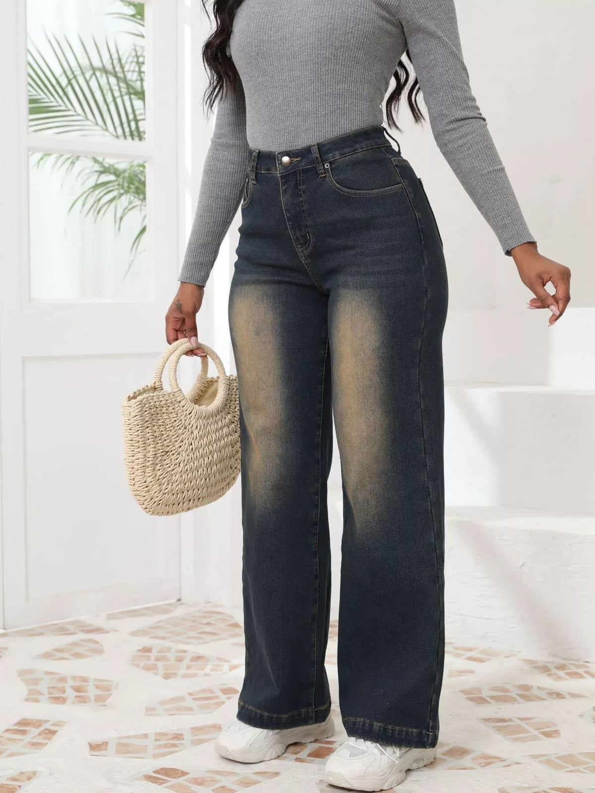 Jeans med klassisk blå tvätt och hög midja – bild 5