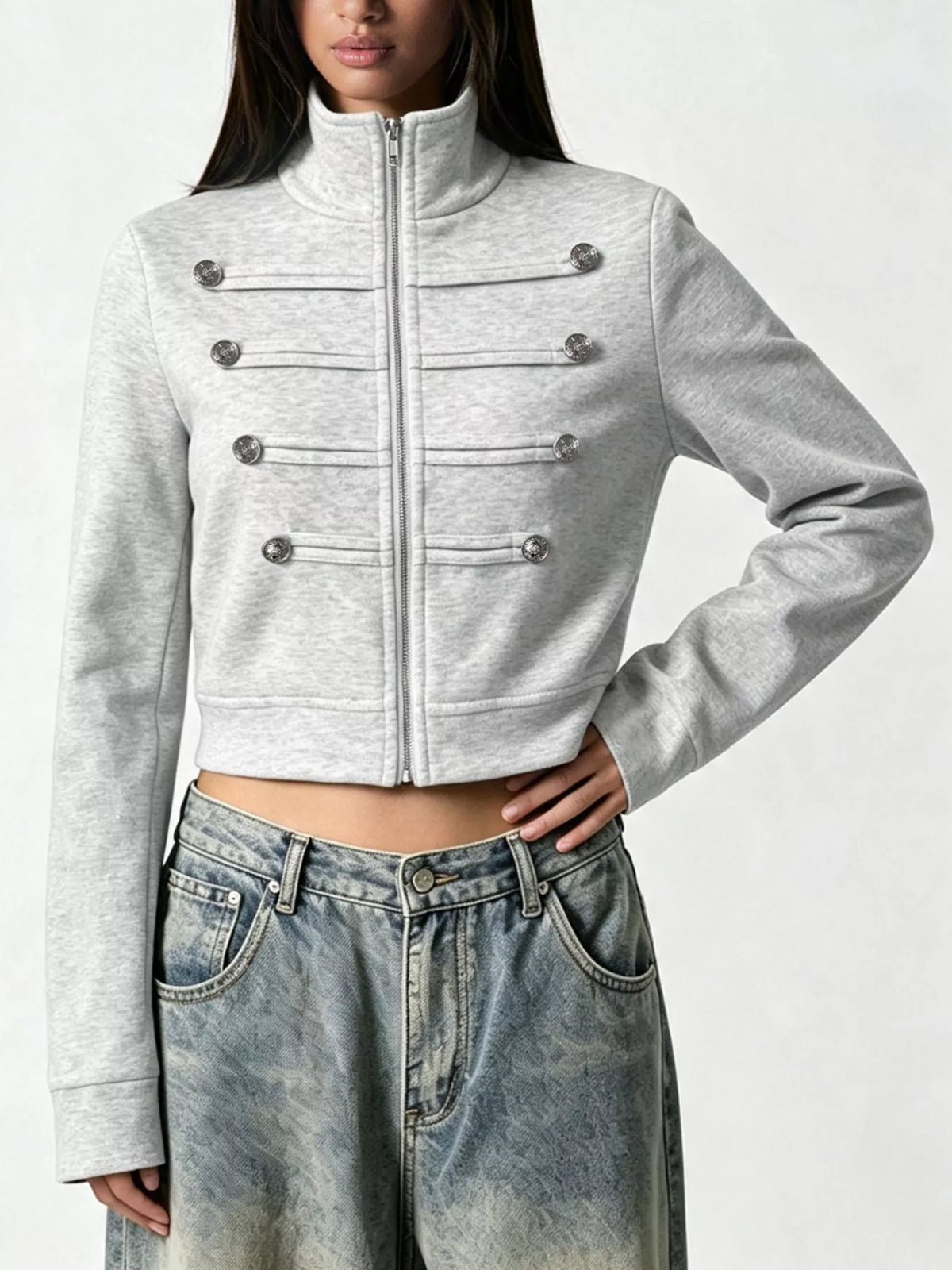 Kort jacka i sweatshirtkvalitet med dragkedja – bild 3
