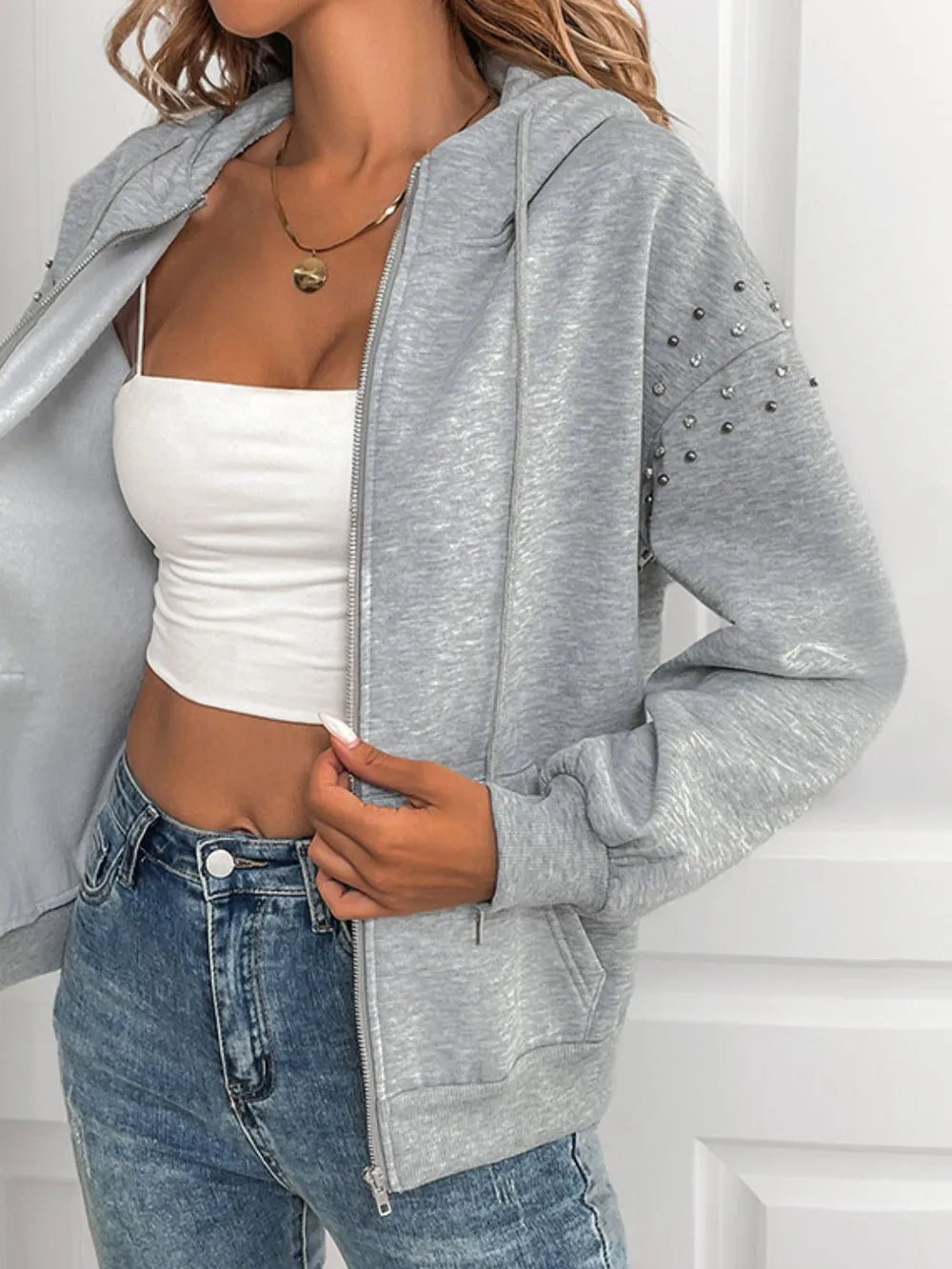 Långärmad hoodie med dragkedja – bild 7