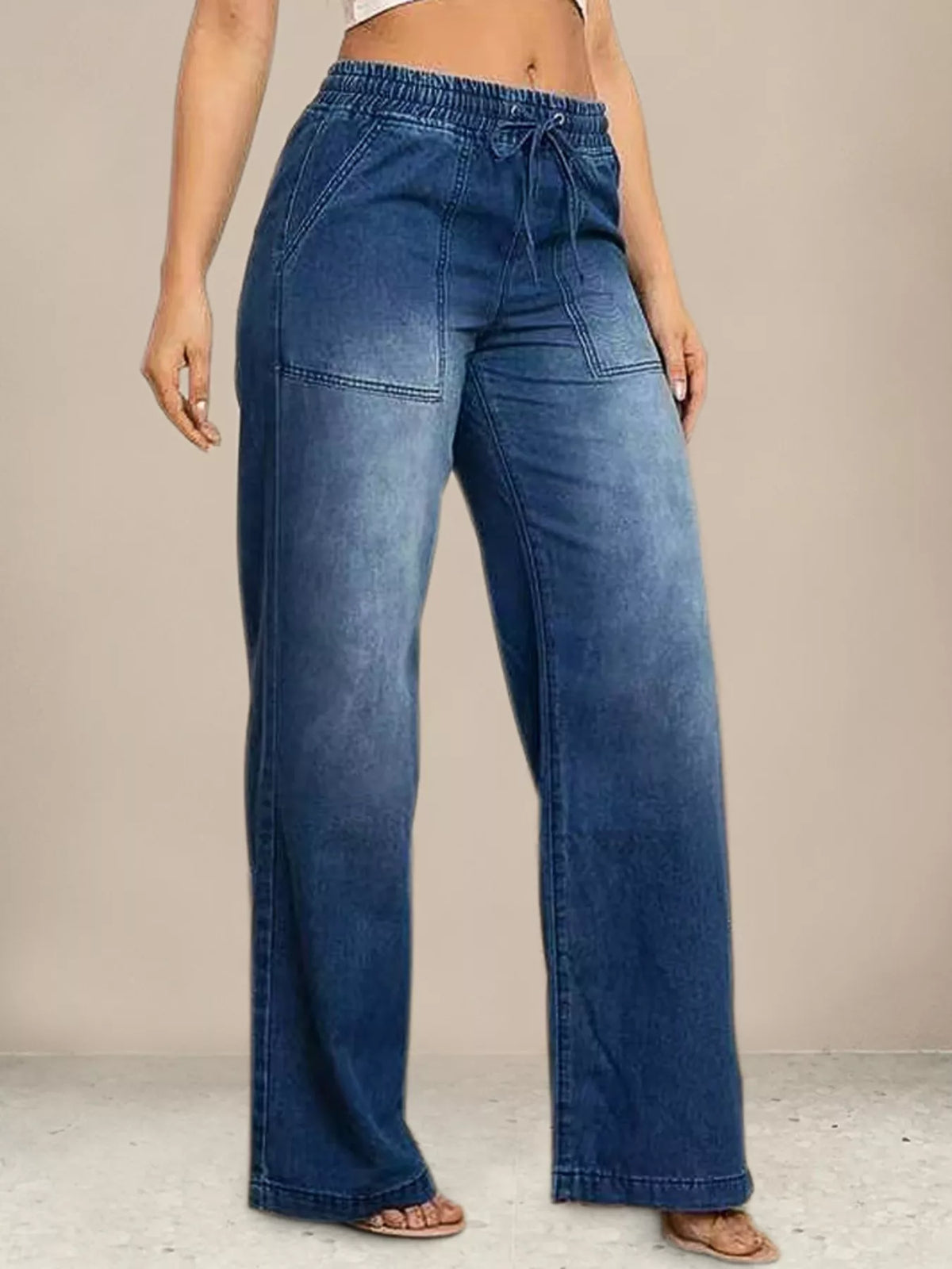 Vida jeans med dragsko och fickor – bild 3