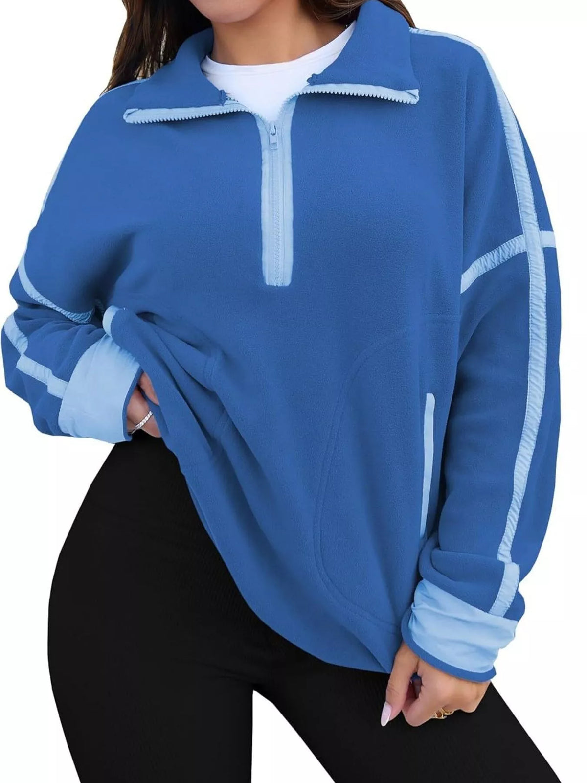 Sweatshirt med sänkt axel och halv dragkedja – bild 5