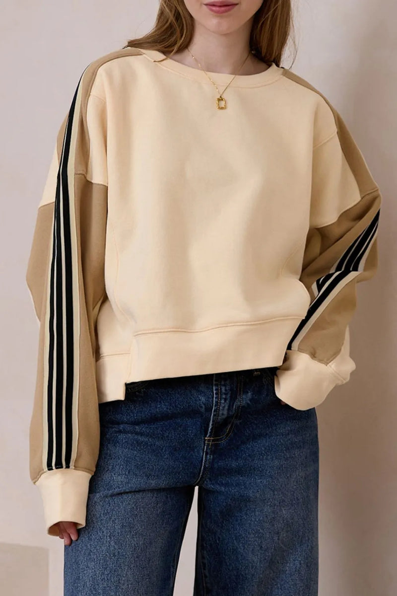 Långärmad sweatshirt med rund halsringning och kontrastsöm