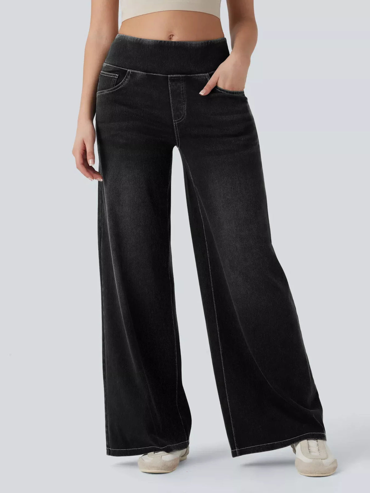 Jeans med pull on-modell och hög midja – bild 2