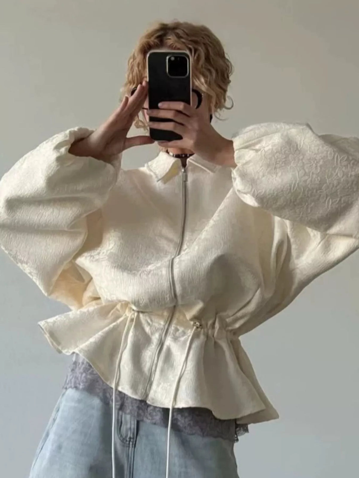 Jacquardvävd jacka med peplum – bild 3
