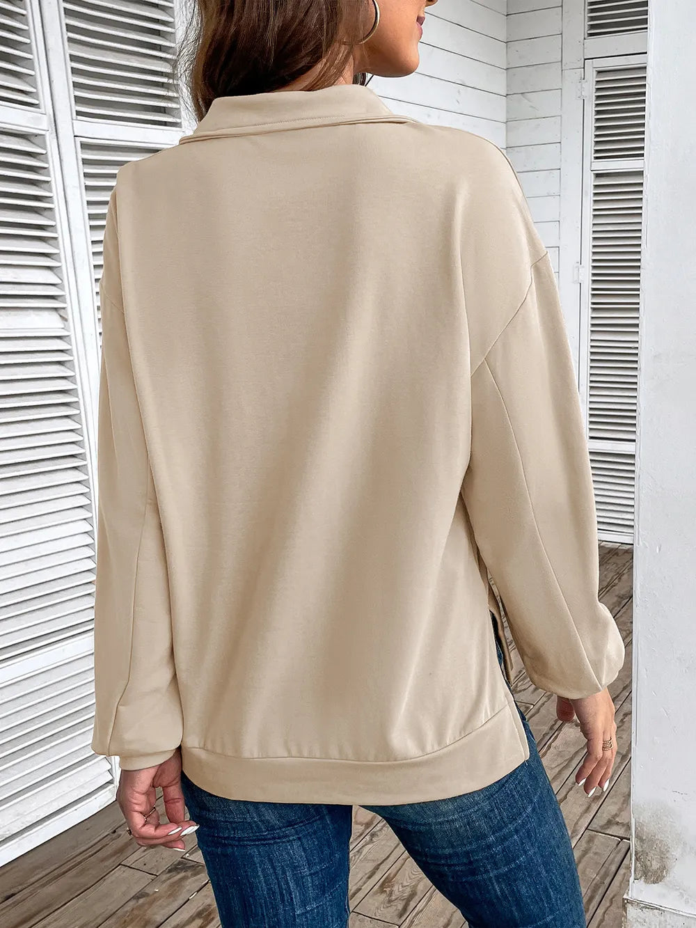 Sweatshirt med halv dragkedja och fickor – bild 4